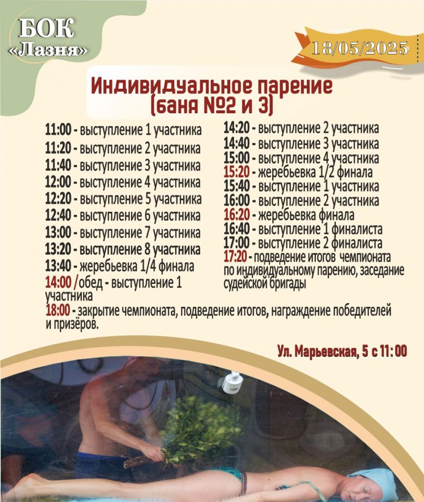 18 мая 2025г. Чемпионат г. Минска по банному парению